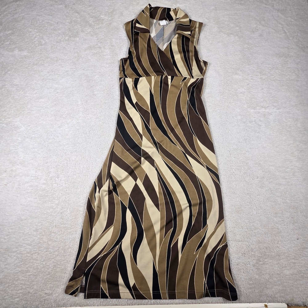 Charlotte Russe Maxi Dress Women Medium Brown Abstract Y2K Retro Sleeveless Slit